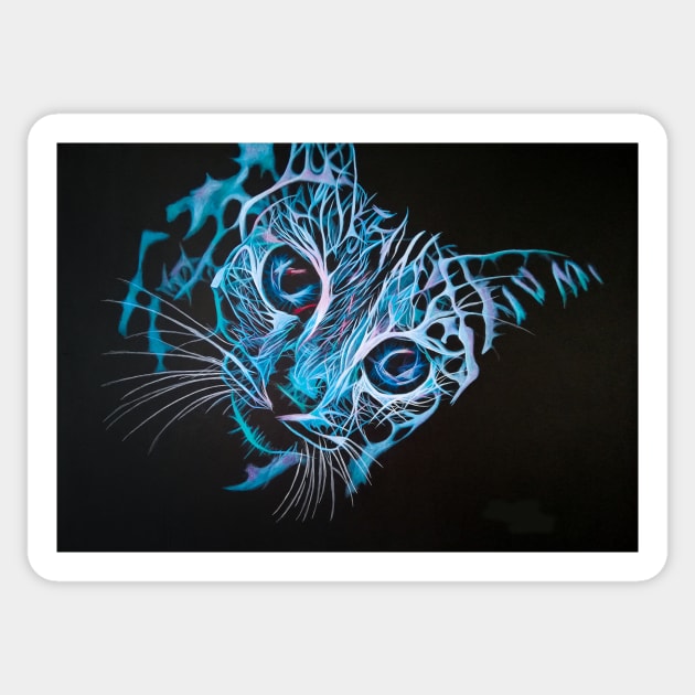 Blue Cat Acrylic Painting Sticker by SKornackiArt